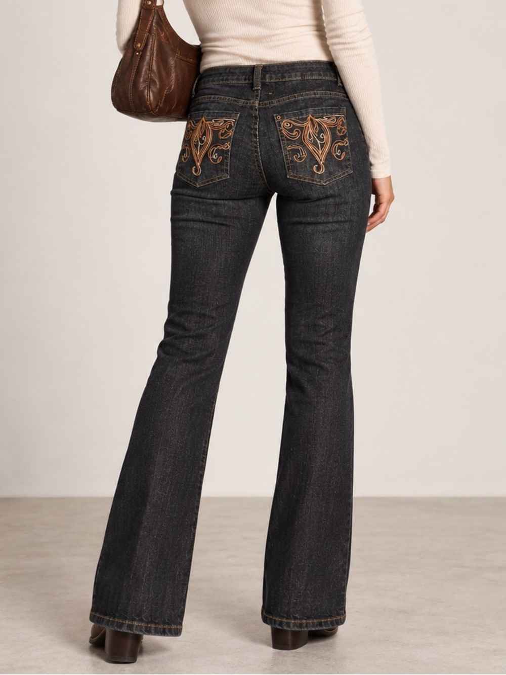 Y2K Western Dark Wash Bootcut Jeans Embroidered Back Pockets Size 12